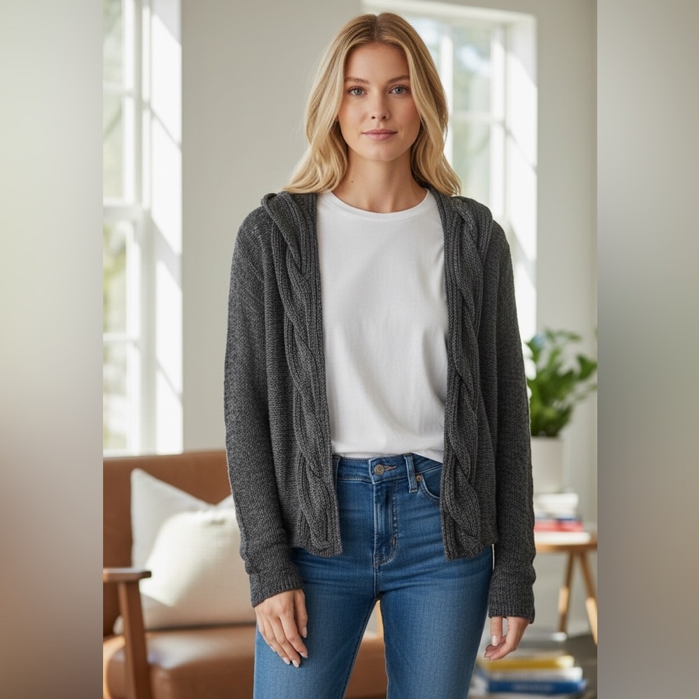 Converse Gray Open-Front Knit Cardigan Sweater Women’s Size L